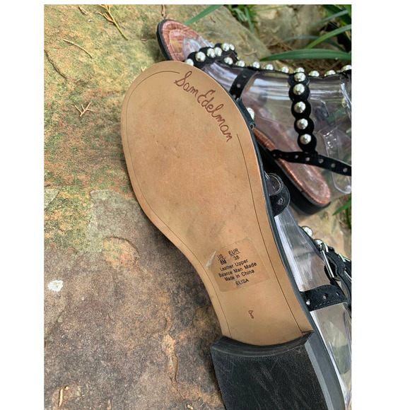 Sam Edleman Strappy Roman Sandals Black with Silver Balls Size 8 - Picture 9 of 11